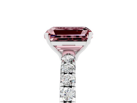 White gold Emerald Cut Morganite Pavé Solitaire Engagement Ring with Four-Prong Setting_17