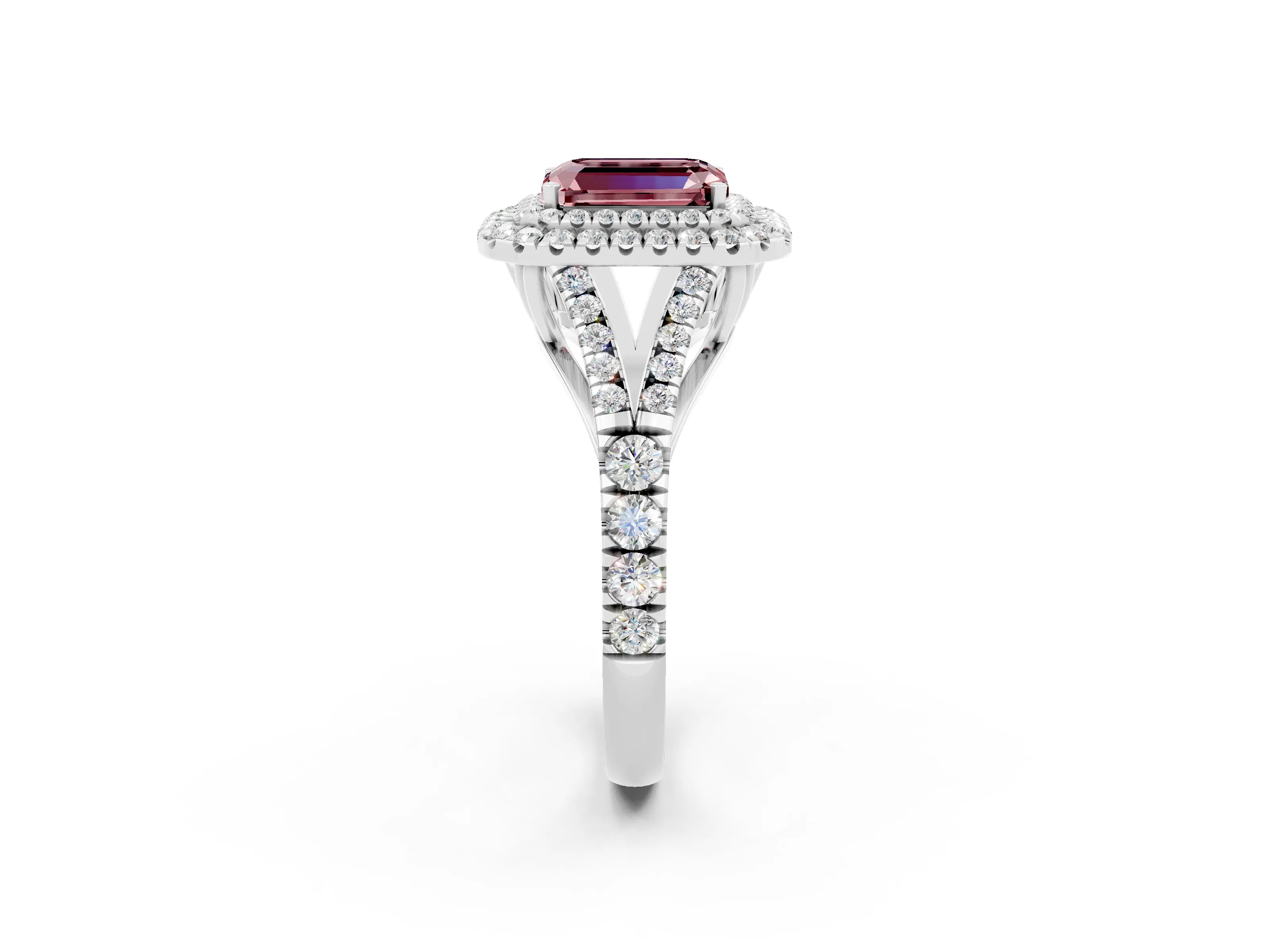 White gold Emerald Cut Morganite Pavé Split Shank Double Halo Engagement Ring_2