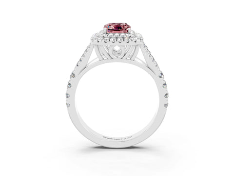 White gold Emerald Cut Morganite Pavé Split Shank Double Halo Engagement Ring_3