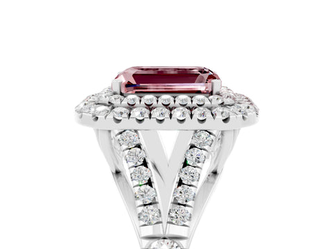 White gold Emerald Cut Morganite Pavé Split Shank Double Halo Engagement Ring_5