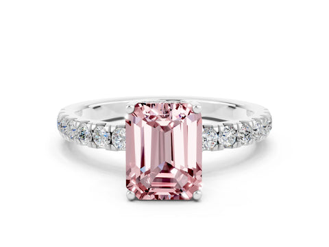 White gold Emerald Cut Morganite Pave Band Solitaire Ring with Four-Prong Setting_24