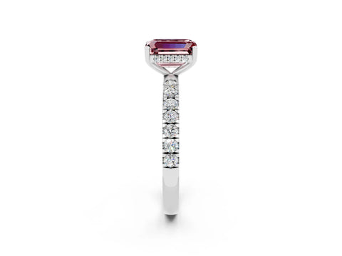 White gold Emerald Cut Morganite Pave Band Solitaire Ring with Four-Prong Setting_26