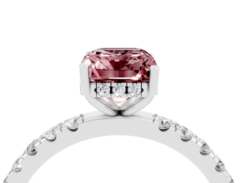 White gold Emerald Cut Morganite Pave Band Solitaire Ring with Four-Prong Setting_28