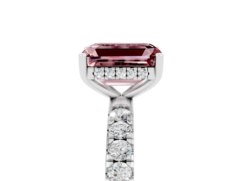 White gold Emerald Cut Morganite Pave Band Solitaire Ring with Four-Prong Setting_29