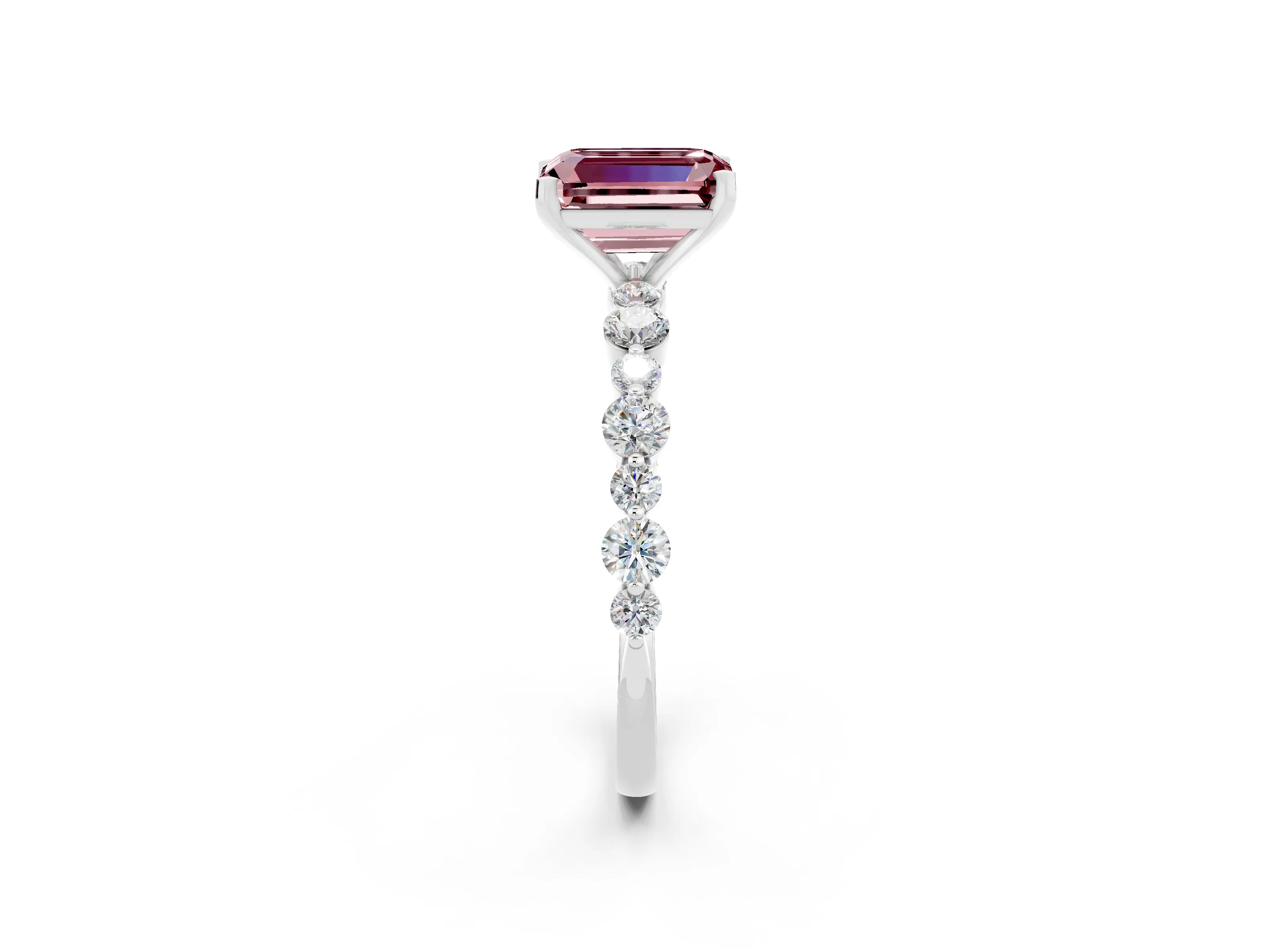 White gold Emerald Cut Morganite Prong Set Engagement Ring with Pavé Band_2