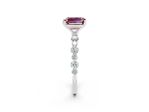 White gold Emerald Cut Morganite Prong Set Engagement Ring with Pavé Band_2