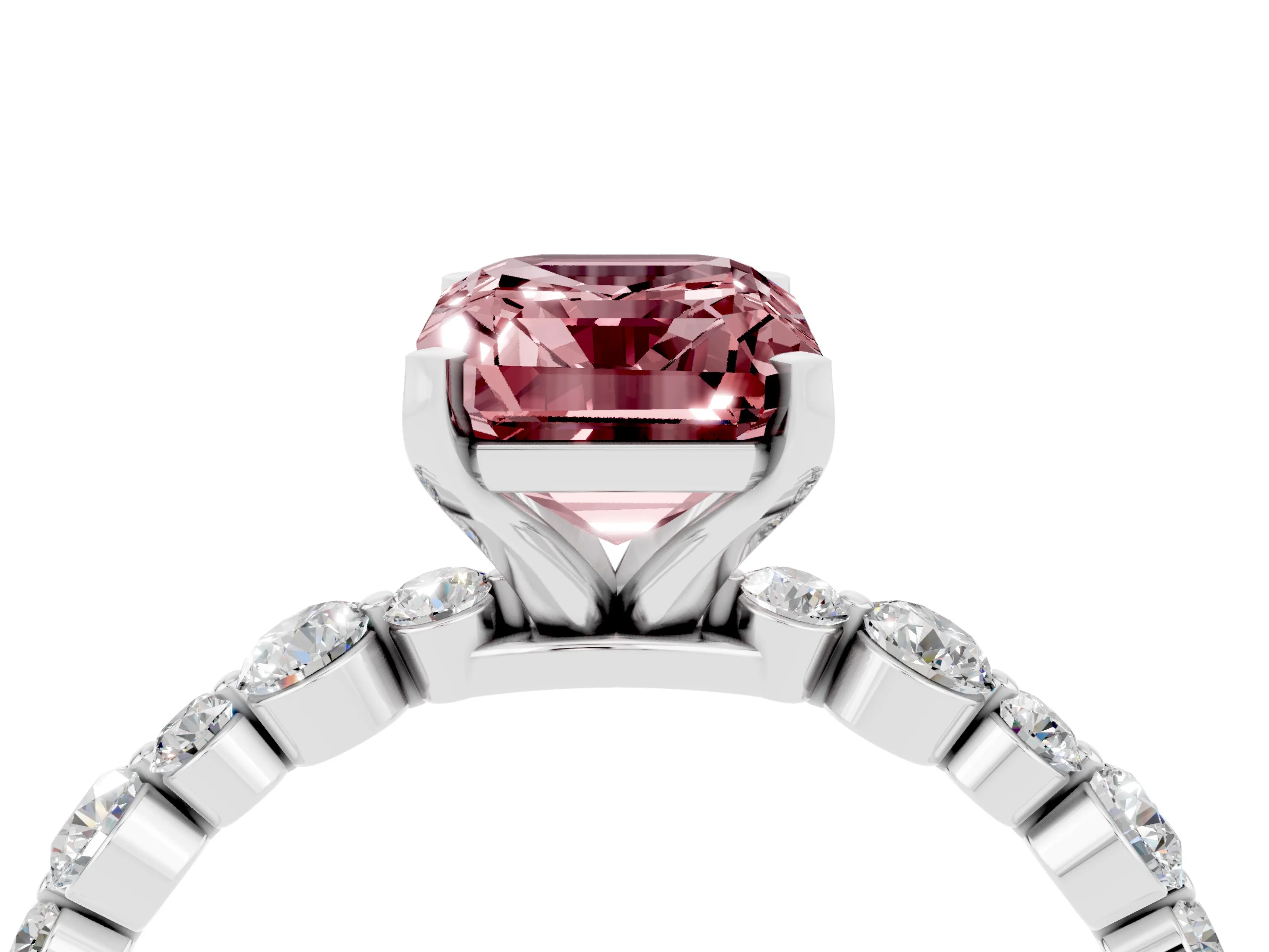 White gold Emerald Cut Morganite Prong Set Engagement Ring with Pavé Band_4