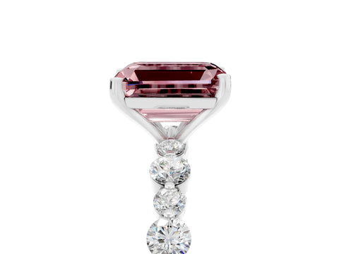 White gold Emerald Cut Morganite Prong Set Engagement Ring with Pavé Band_5