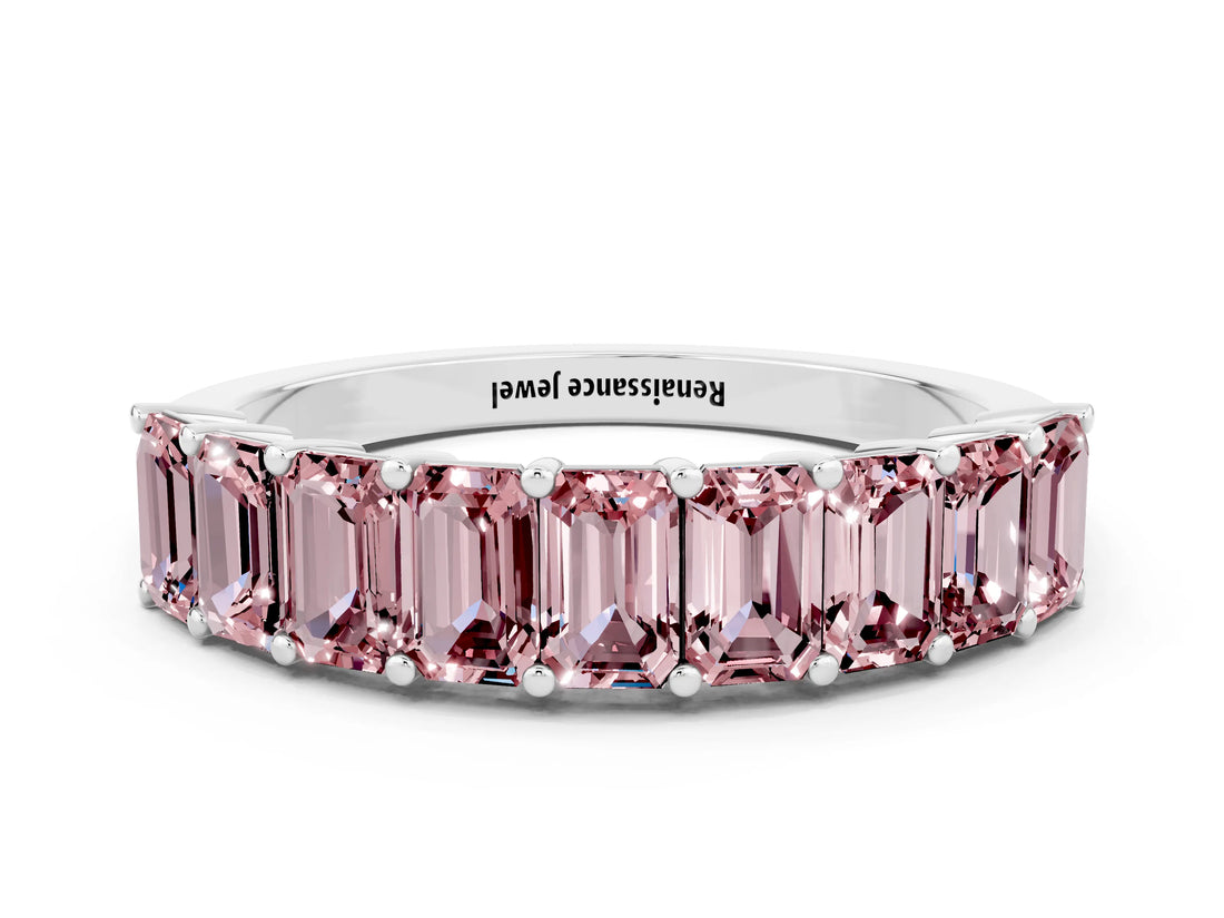 White gold Emerald Cut Morganite Prong-Set Eternity Band_6