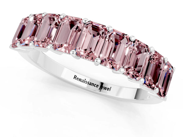 White gold Emerald Cut Morganite Prong-Set Eternity Band