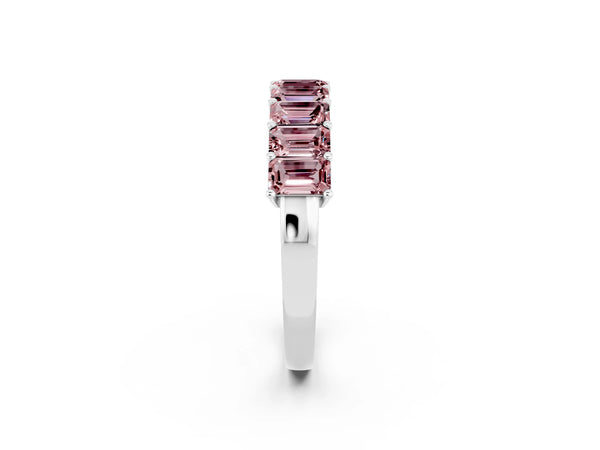 Platinum Emerald Cut Morganite Prong-Set Eternity Band
