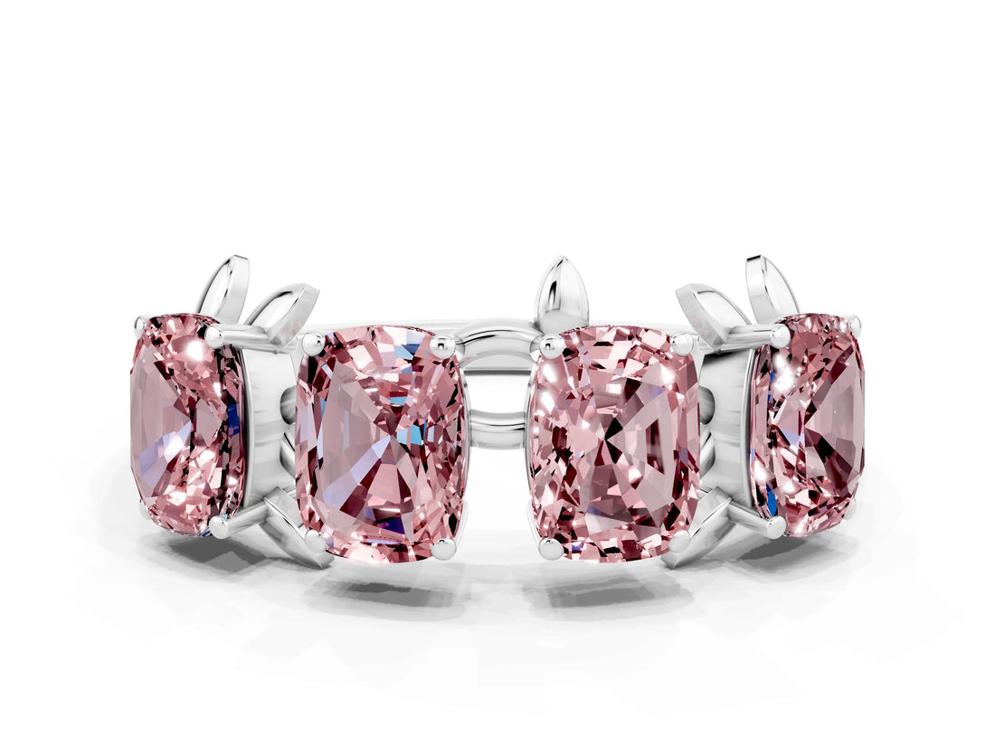 White gold Emerald Cut Morganite Prong-Set Half Eternity Band_18