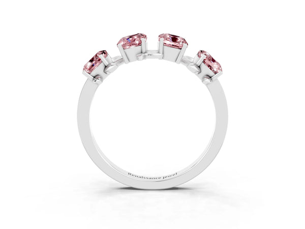 Silver Emerald Cut Morganite Prong-Set Half Eternity Band