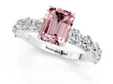 White gold Emerald Cut Morganite Prong Setting with Side Stones on a Pave Band_1