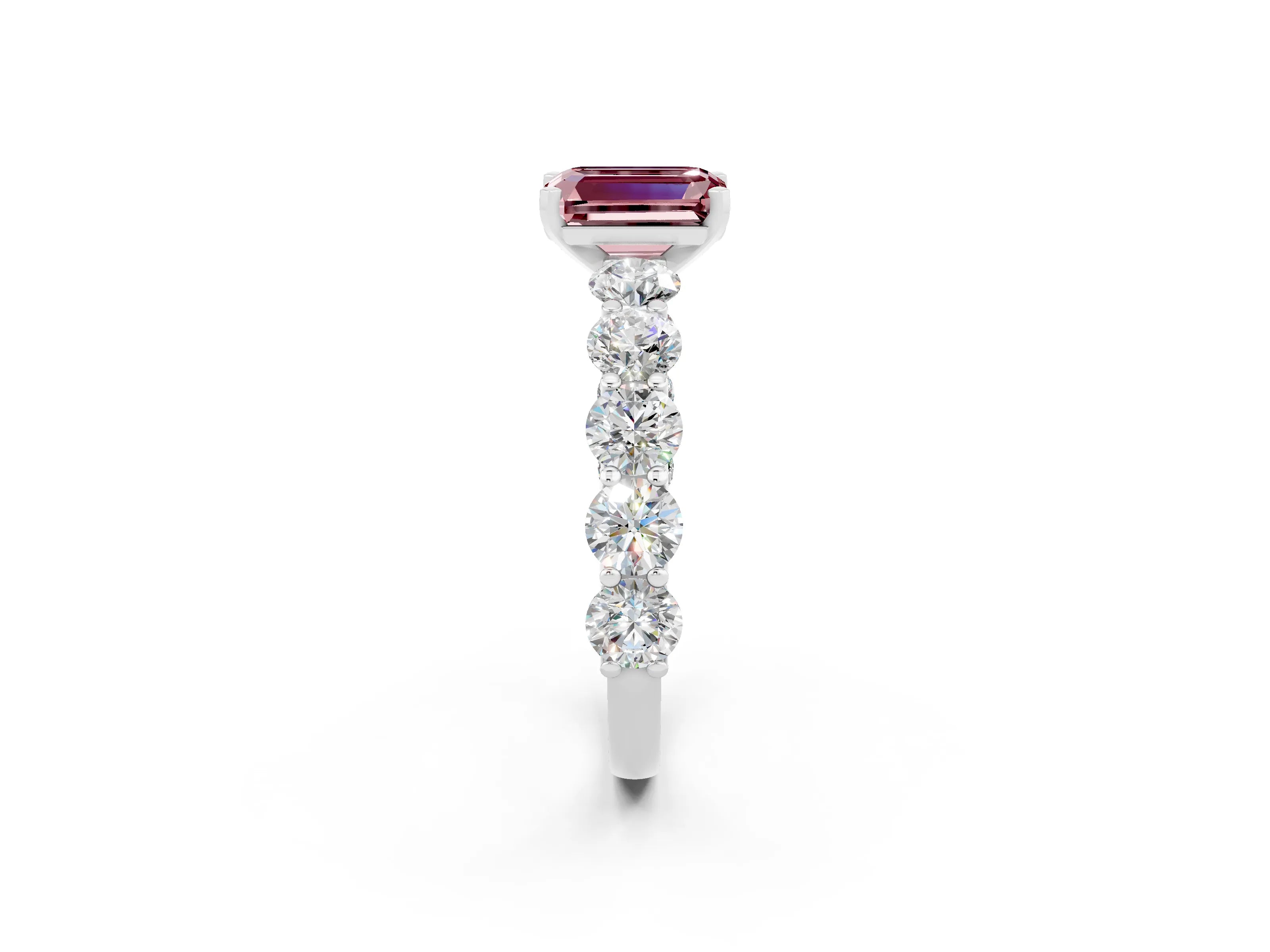 White gold Emerald Cut Morganite Prong Setting with Side Stones on a Pave Band_2