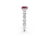 White gold Emerald Cut Morganite Prong Setting with Side Stones on a Pave Band_2