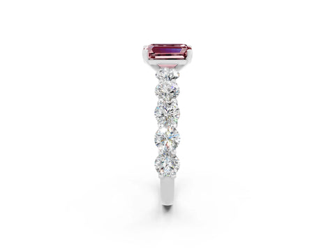 White gold Emerald Cut Morganite Prong Setting with Side Stones on a Pave Band_2