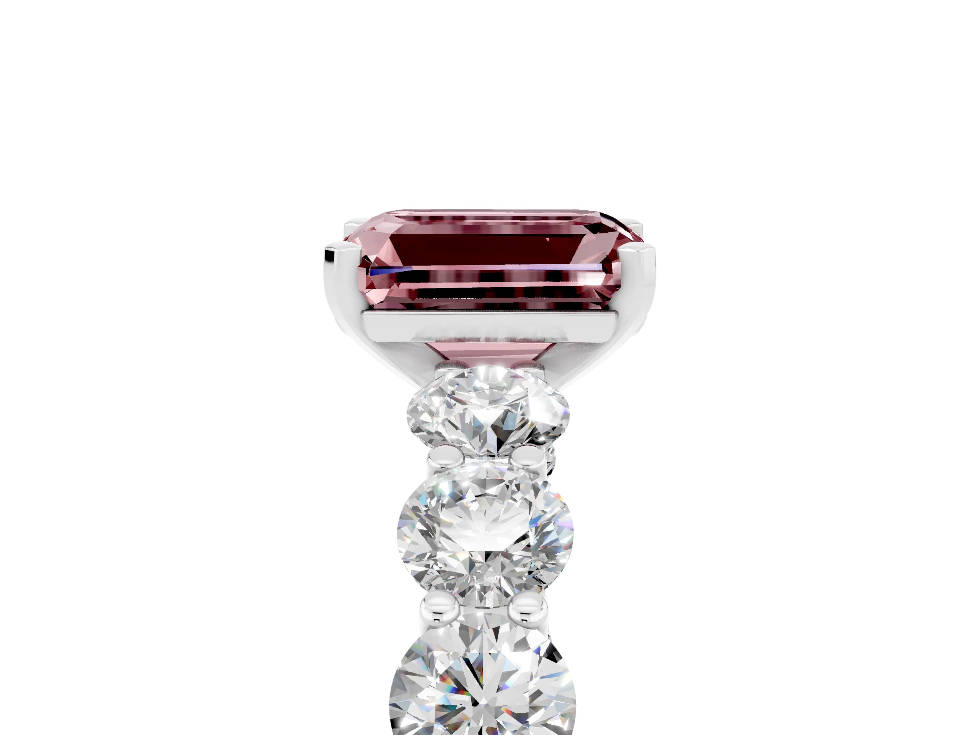 White gold Emerald Cut Morganite Prong Setting with Side Stones on a Pave Band_5