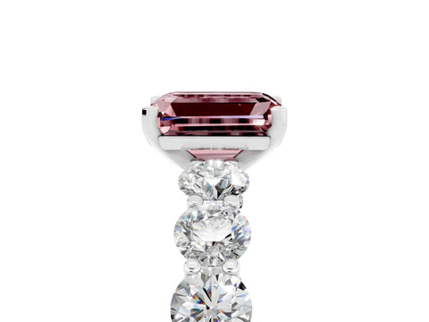 White gold Emerald Cut Morganite Prong Setting with Side Stones on a Pave Band_5