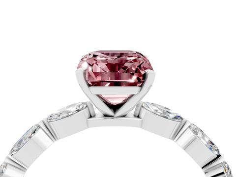 White gold Emerald Cut Morganite Ring with Marquise Side Stones and Prong Setting_4