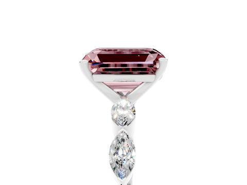 White gold Emerald Cut Morganite Ring with Marquise Side Stones and Prong Setting_5