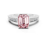 White gold Emerald Cut Morganite Ring with Milgrain Pavé Band and Four-Prong Setting_12