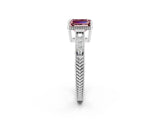 White gold Emerald Cut Morganite Ring with Milgrain Pavé Band and Four-Prong Setting_14