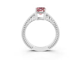 White gold Emerald Cut Morganite Ring with Milgrain Pavé Band and Four-Prong Setting_15