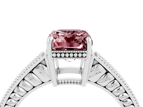 White gold Emerald Cut Morganite Ring with Milgrain Pavé Band and Four-Prong Setting_16