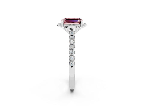 White gold Emerald Cut Morganite Ring with Pavé Band and Floral Prong Setting_2