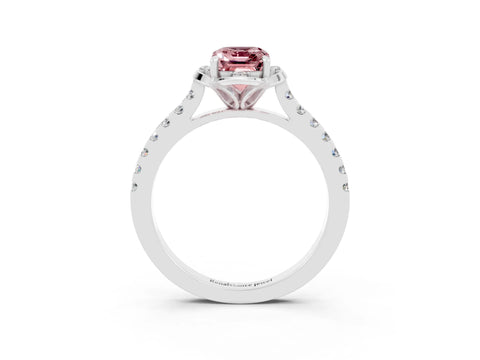 White gold Emerald Cut Morganite Ring with Pavé Band and Floral Prong Setting_3
