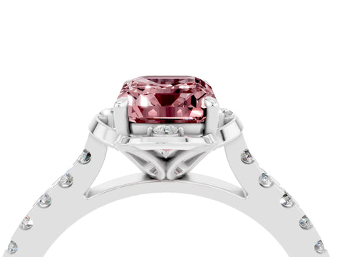 White gold Emerald Cut Morganite Ring with Pavé Band and Floral Prong Setting_4
