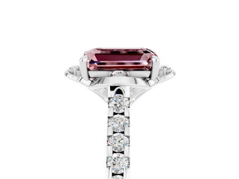 White gold Emerald Cut Morganite Ring with Pavé Band and Floral Prong Setting_5