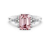 White gold Emerald Cut Morganite Ring with Side Stones and Four-Prong Setting_36