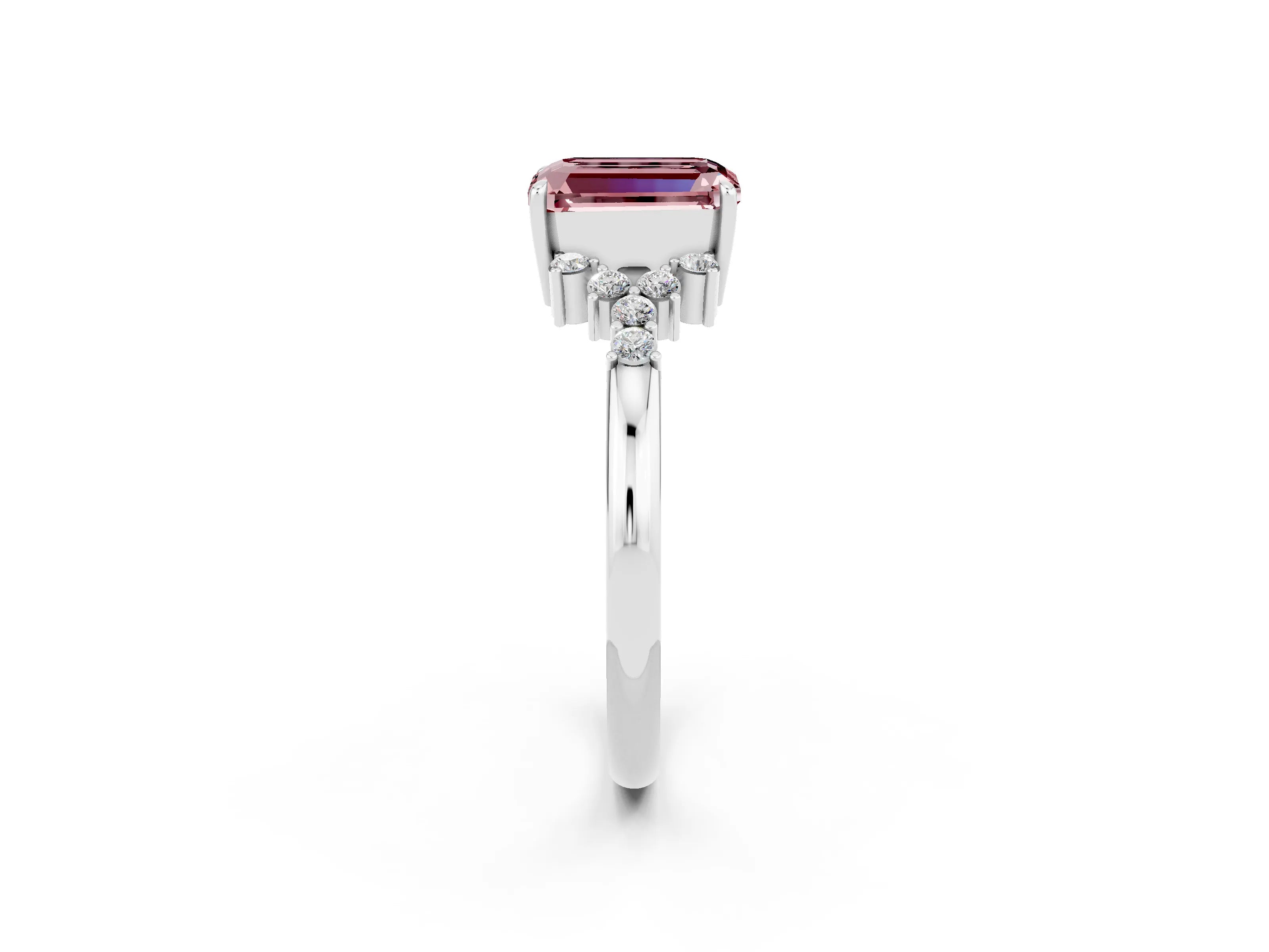 White gold Emerald Cut Morganite Ring with Side Stones and Four-Prong Setting_38