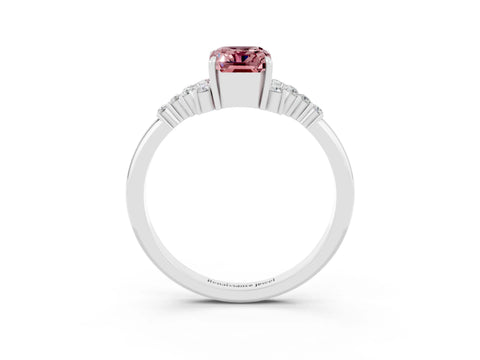 White gold Emerald Cut Morganite Ring with Side Stones and Four-Prong Setting_39