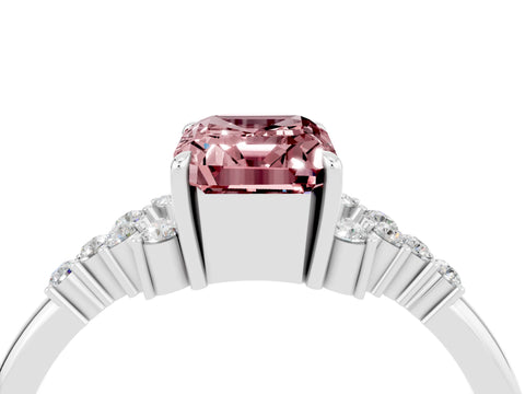 White gold Emerald Cut Morganite Ring with Side Stones and Four-Prong Setting_40