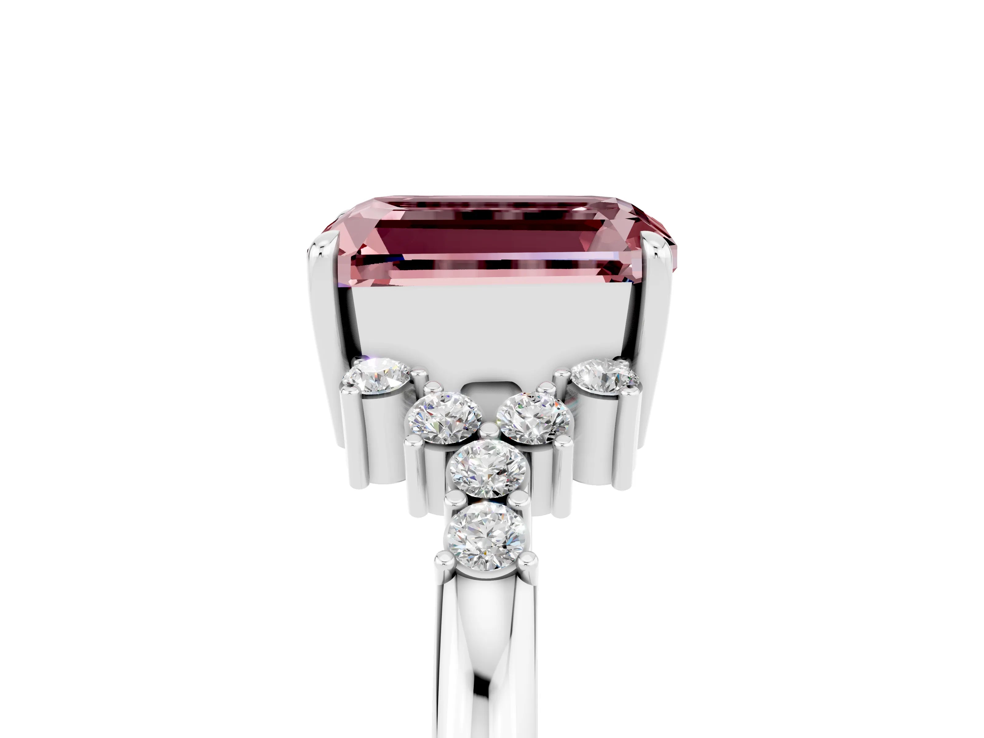White gold Emerald Cut Morganite Ring with Side Stones and Four-Prong Setting_41