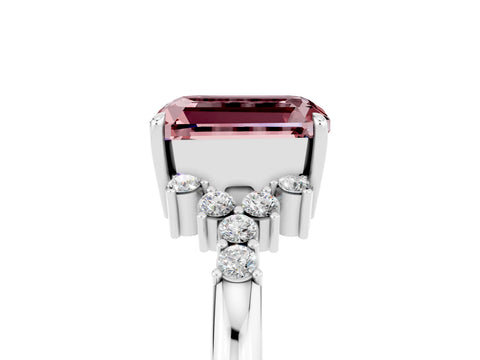 White gold Emerald Cut Morganite Ring with Side Stones and Four-Prong Setting_41