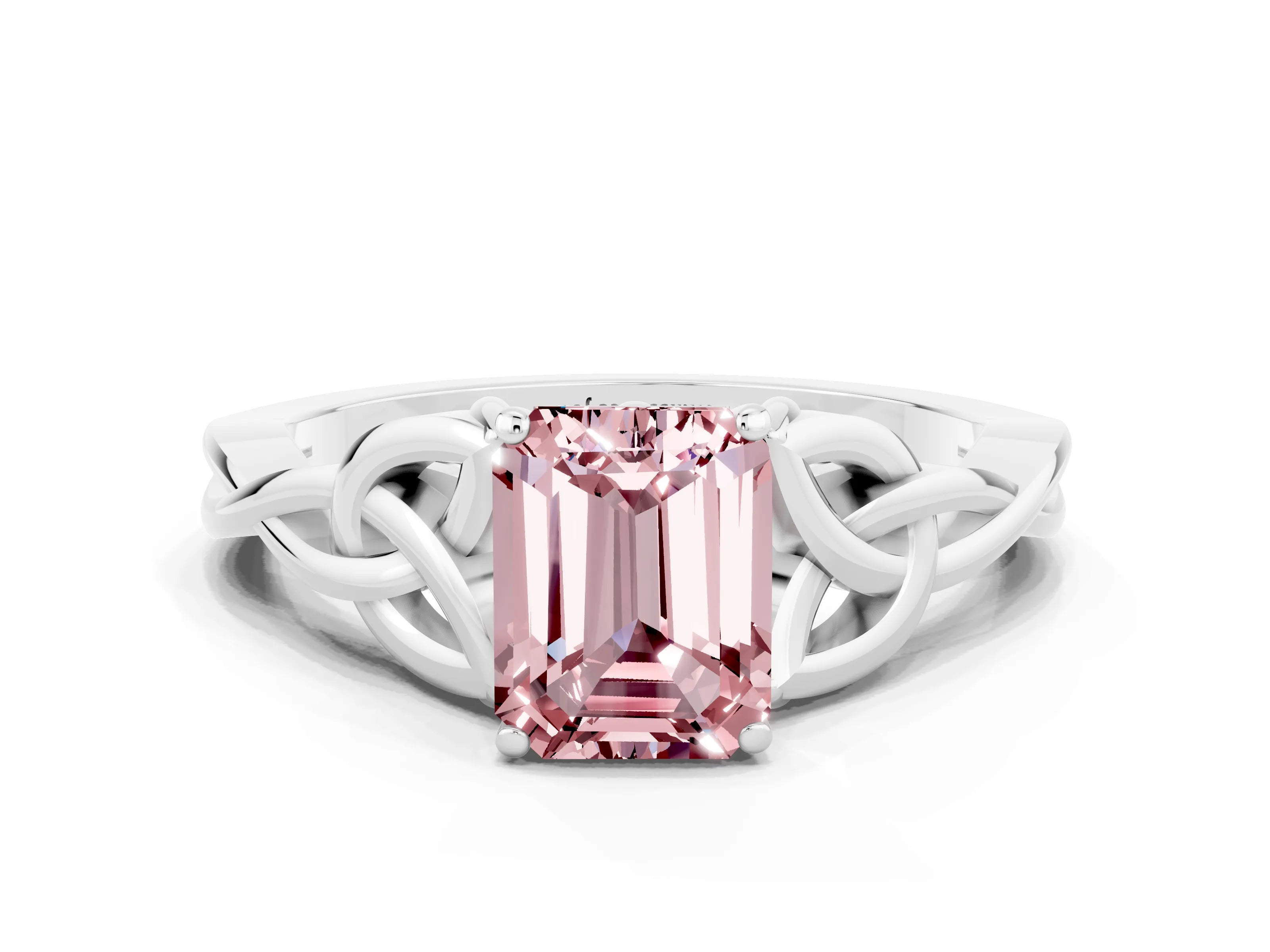 White gold Emerald Cut Morganite Solitaire Celtic Knot Ring with Four-Prong Setting_12