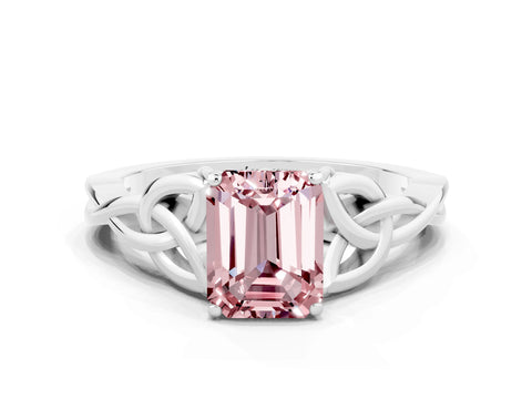 White gold Emerald Cut Morganite Solitaire Celtic Knot Ring with Four-Prong Setting_12