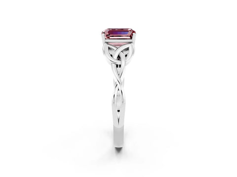 White gold Emerald Cut Morganite Solitaire Celtic Knot Ring with Four-Prong Setting_14
