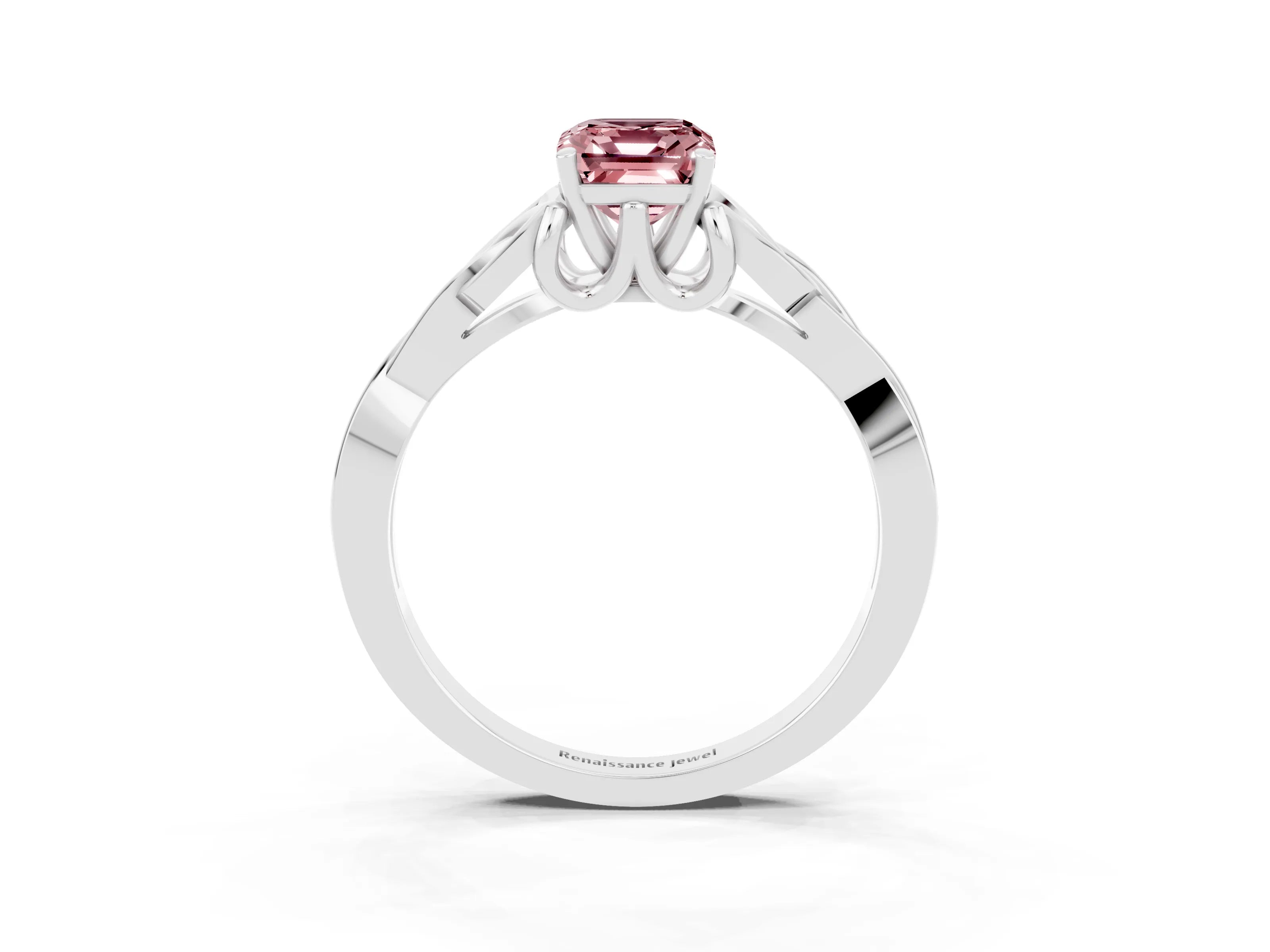 White gold Emerald Cut Morganite Solitaire Celtic Knot Ring with Four-Prong Setting_15