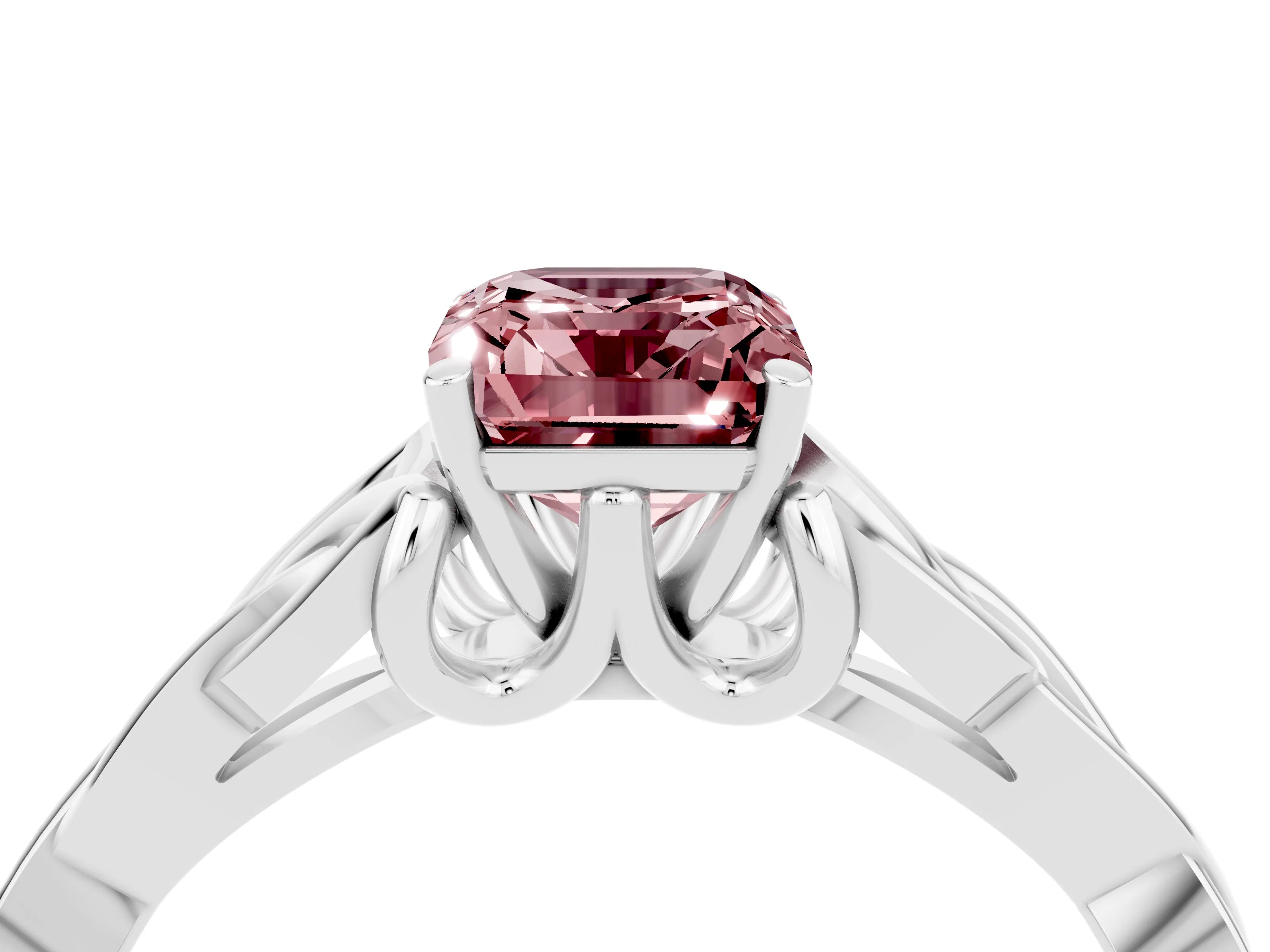 White gold Emerald Cut Morganite Solitaire Celtic Knot Ring with Four-Prong Setting_16