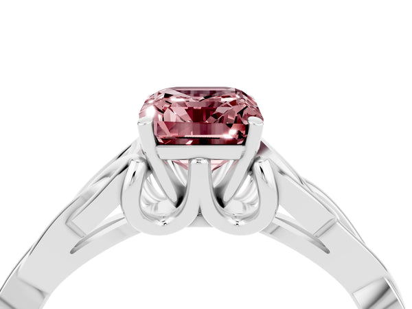 Platinum Emerald Cut Morganite Solitaire Celtic Knot Ring with Four-Prong Setting