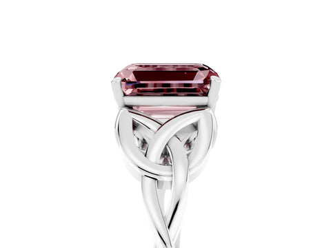 White gold Emerald Cut Morganite Solitaire Celtic Knot Ring with Four-Prong Setting_17