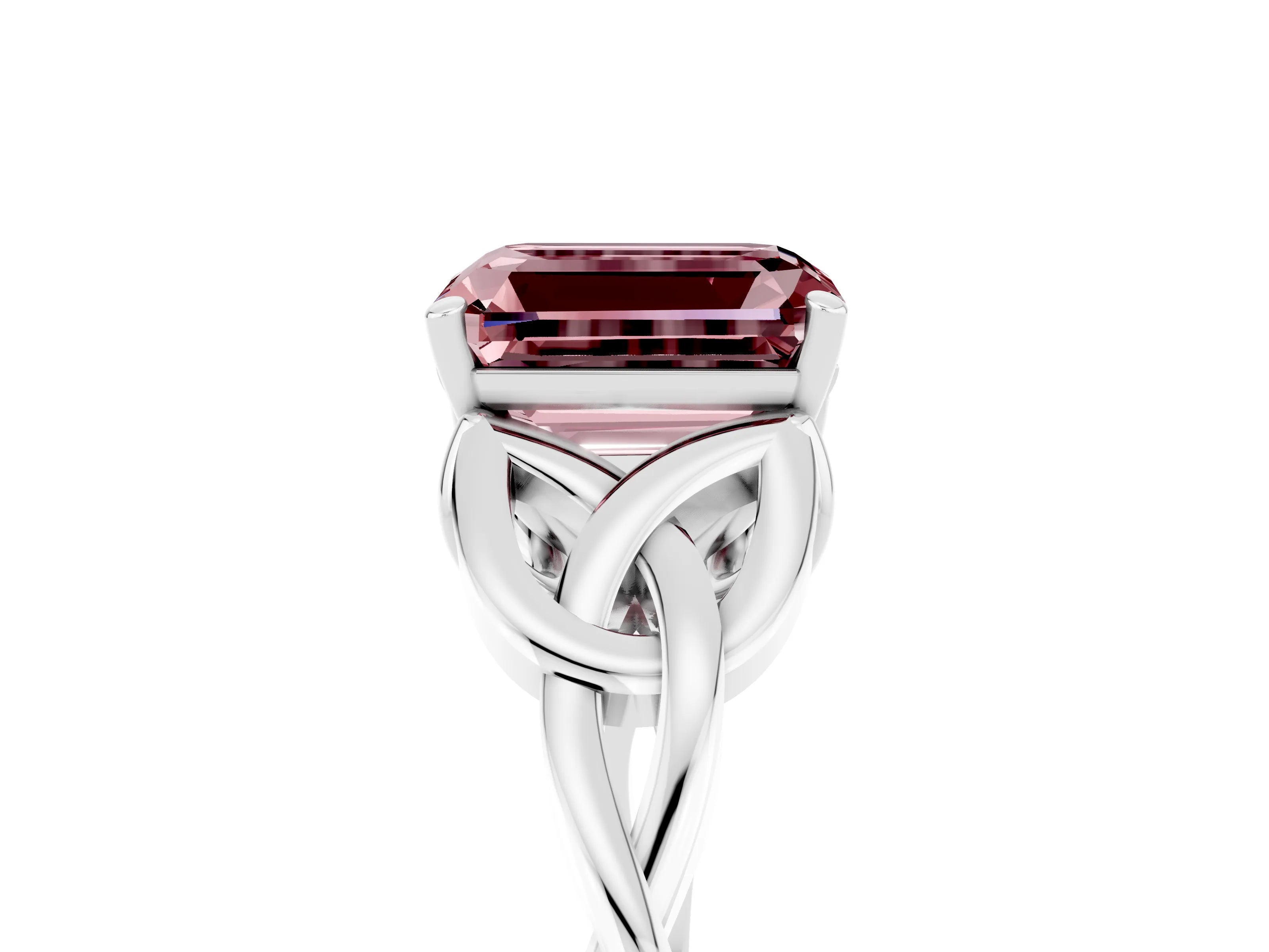White gold Emerald Cut Morganite Solitaire Celtic Knot Ring with Four-Prong Setting_17
