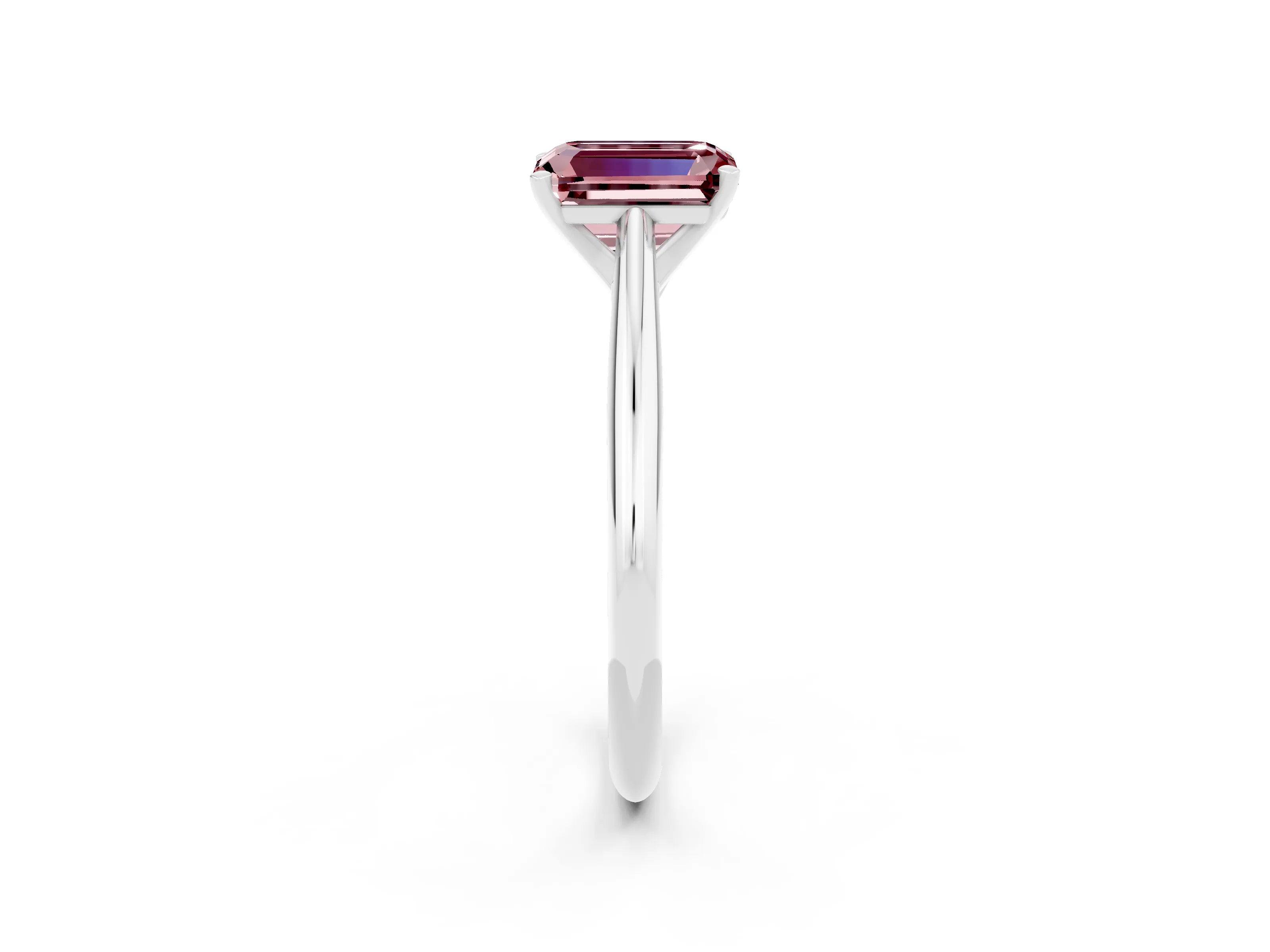 White gold Emerald Cut Morganite Solitaire Engagement Ring with Cathedral Setting and Four-Prong Mount_14