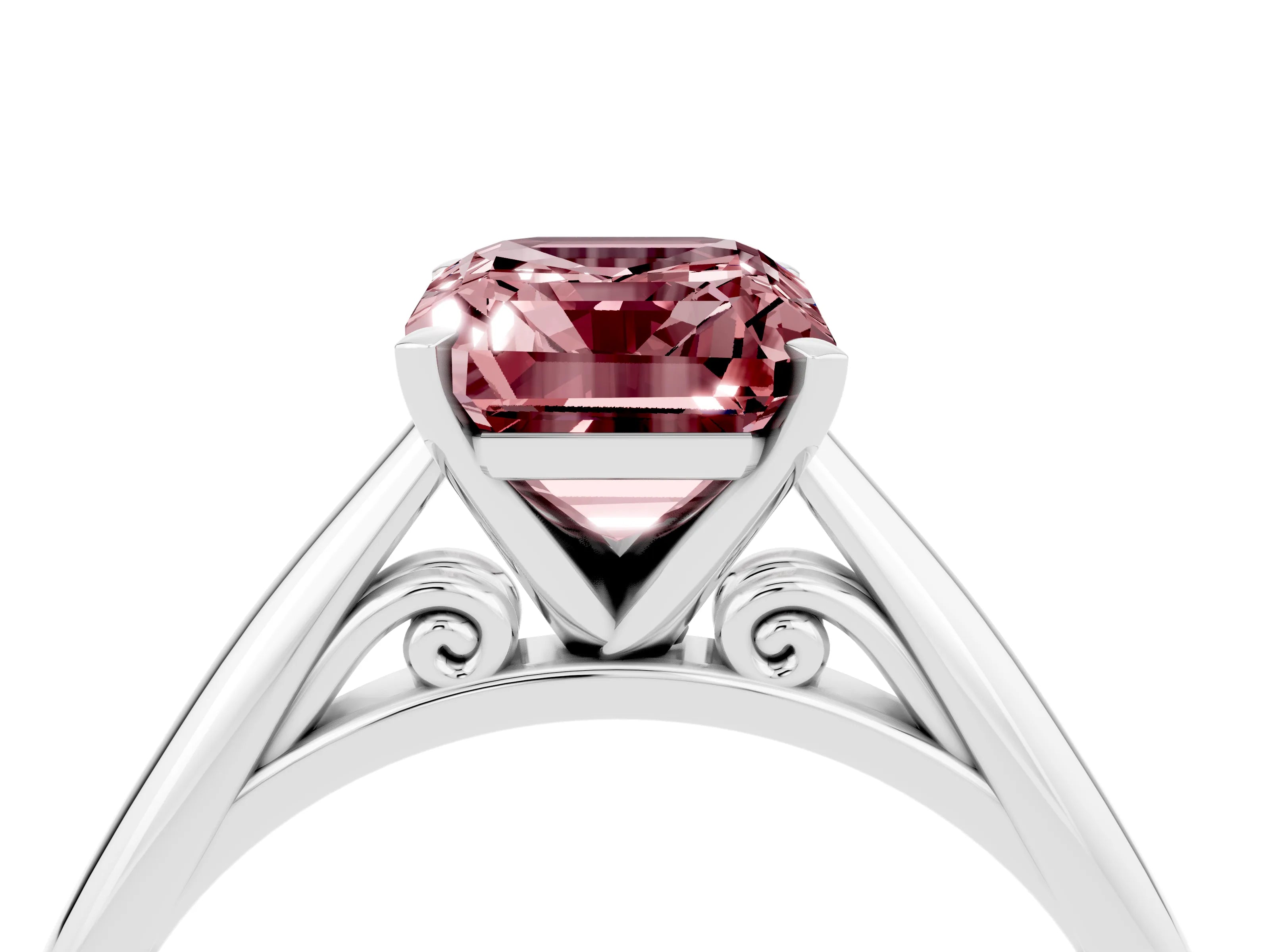White gold Emerald Cut Morganite Solitaire Engagement Ring with Cathedral Setting and Four-Prong Mount_16