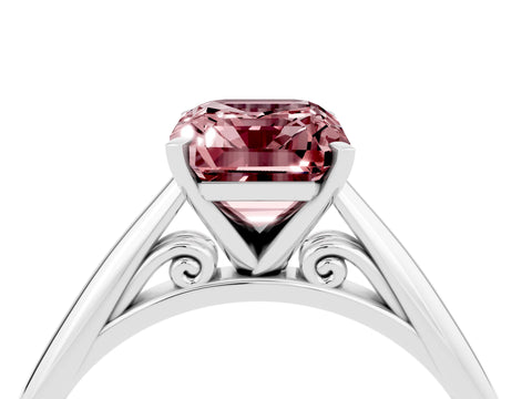 White gold Emerald Cut Morganite Solitaire Engagement Ring with Cathedral Setting and Four-Prong Mount_16